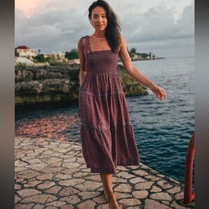 Marine Layer Selene Smocked Tiered Maxi Dress in Geo Floral Print